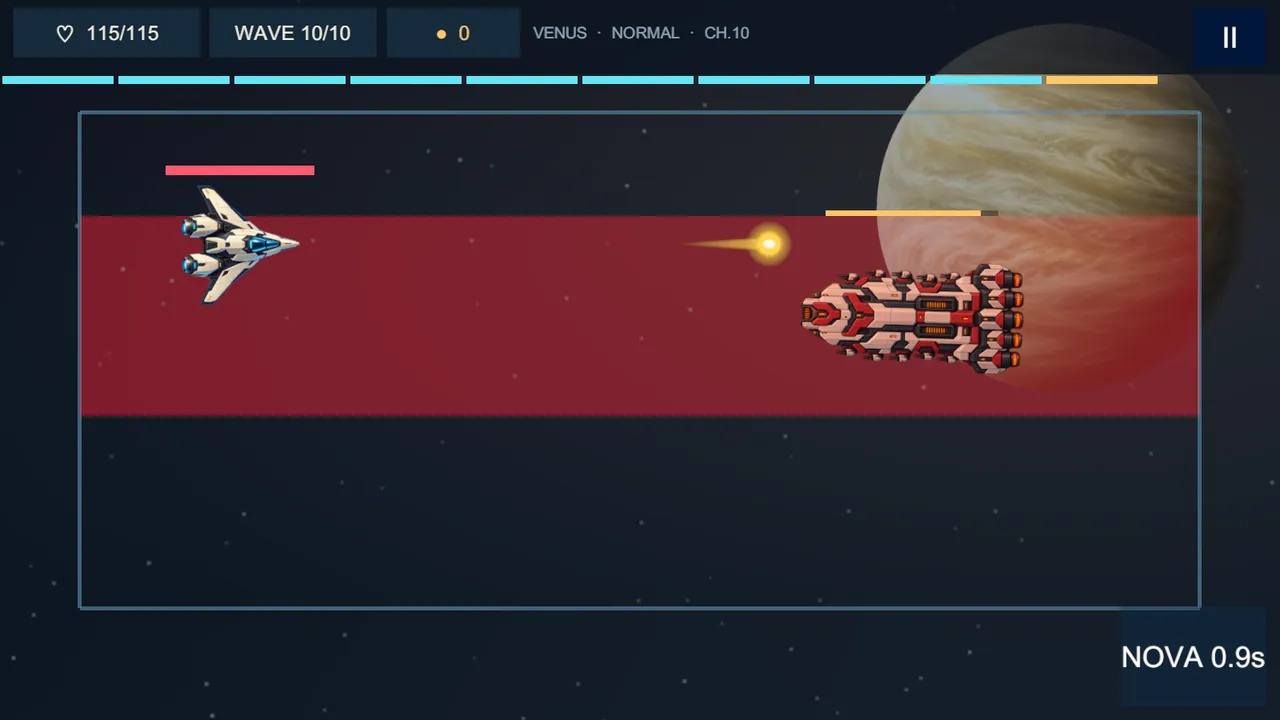 A sector boss telegraphing an attack band across the screen