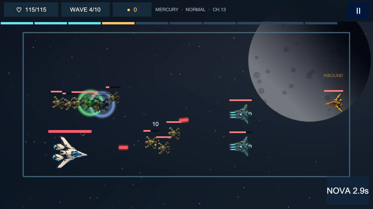 A wave of enemy ships in formation, with an elite marked by a halo