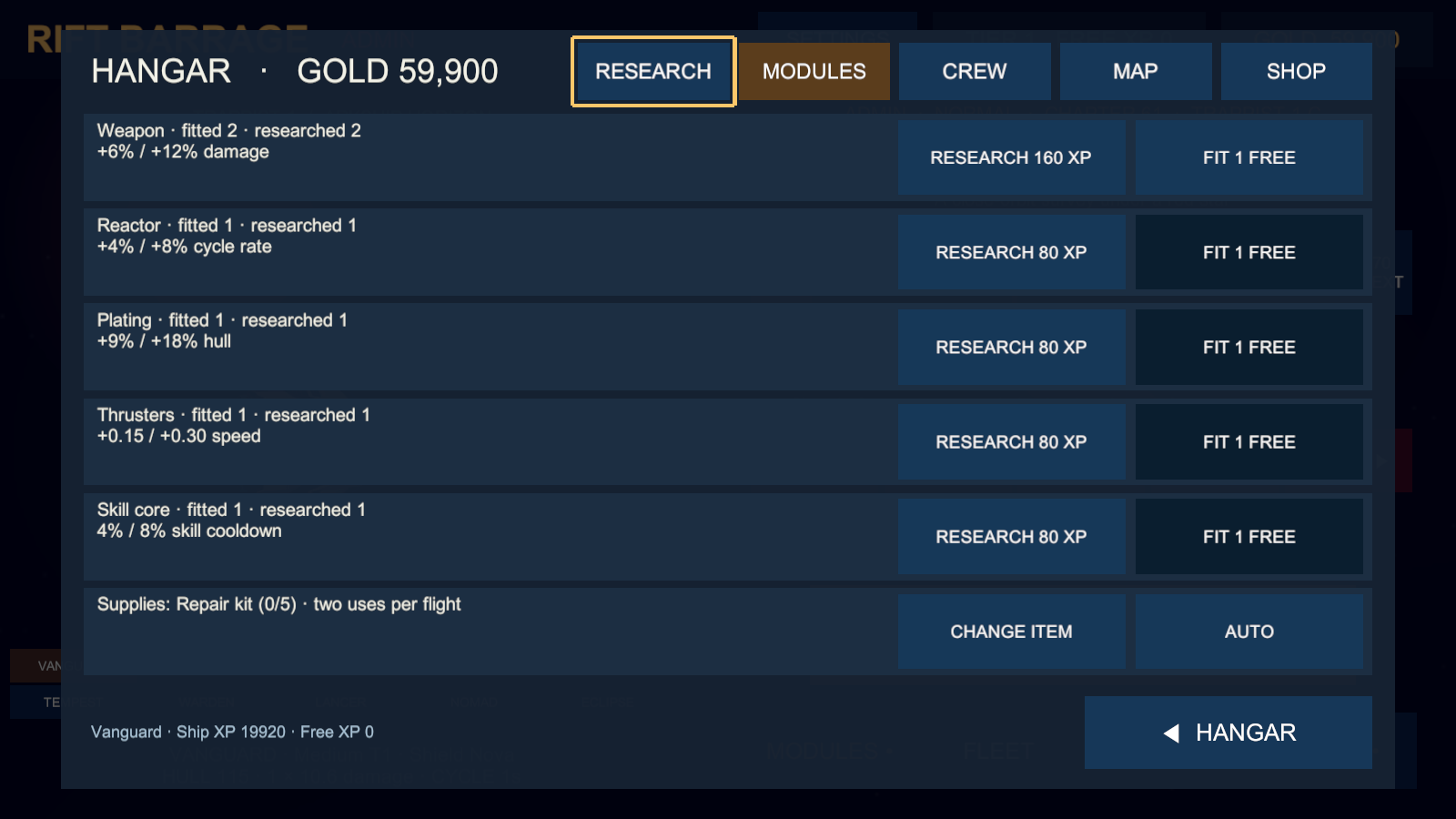 Researching and fitting ship modules